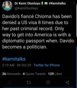 Chioma Has Been Denied US Visa 8 Times Due To Her Past Criminal Record- Kemi Olunloyo Alleges