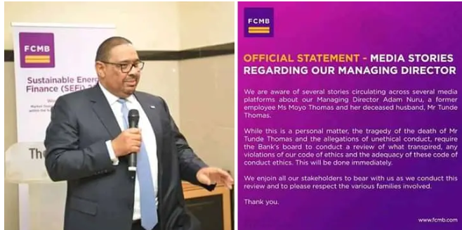 FCMB Breaks Silence Over Tunde Thomas' Death