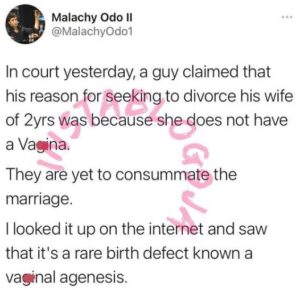 Man Seeks Divorce From Wife Because She Does Not Have A Vag**na