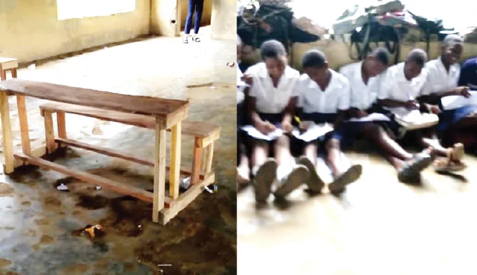 Amaechi’s Alma Mater: Students Write Exams On Bare Floor