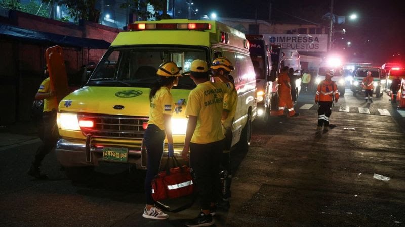 Ambulances outside the Cuscatlán Stadium in the capital of El Salvador (Photo: El Salvador's National Civil Police)