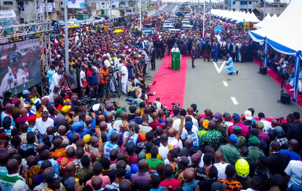 President-elect Bola Ahmed Tinubu addressing gathering in Rivers State