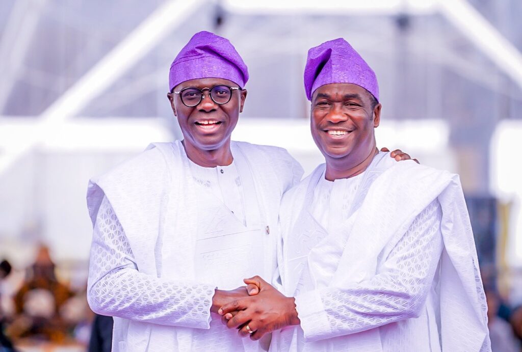 Lagos State Governor, Babajide Sanwo-Olu, and Deputy Governor, Obafemi Hamzat, at their second term inauguration on Monday, May 29, 2023