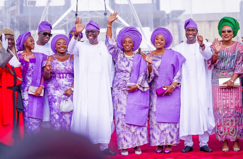 Lagos State Governor, Babajide Sanwo-Olu, Deputy Governor, Obafemi Hamzat, and their families at their second term inauguration on Monday, May 29, 2023