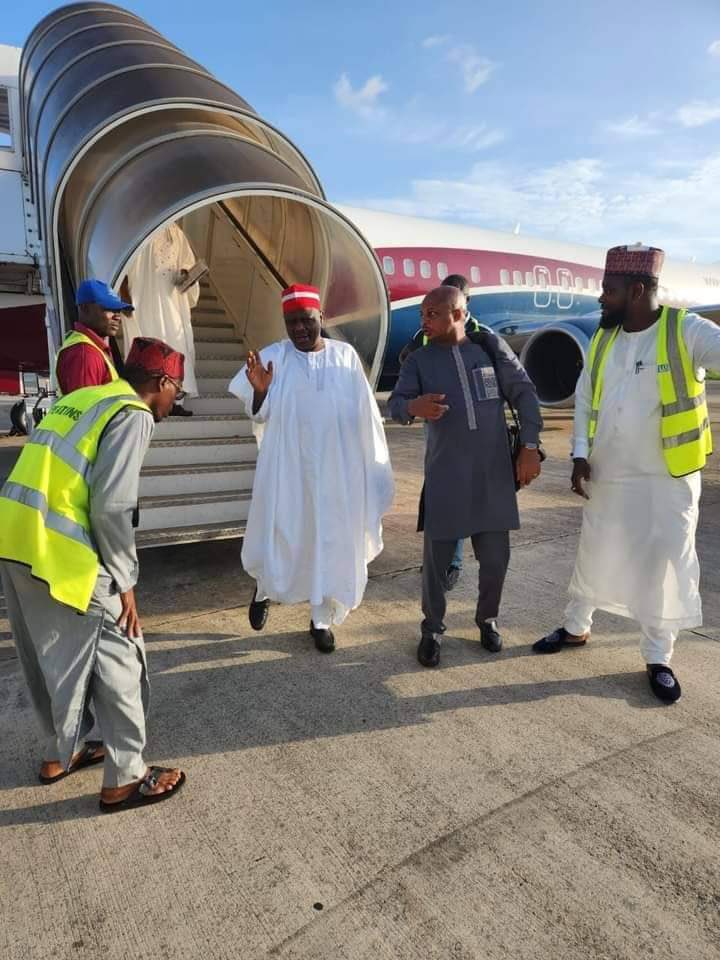 Rabiu Kwankwaso Arrives Lagos For Dangote Refinery Commissioning