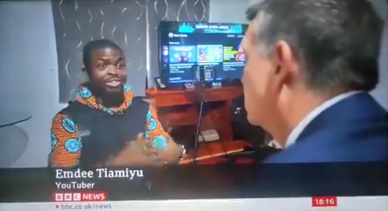 YouTuber Emdee Tiamiyu speaking to BBC