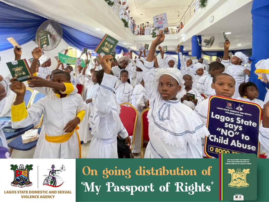 Younger members of Cherubim & Seraphim Movement Church Eyita, Ikorodu, Lagos, holding Lagos DSVA "Passport of Rights" (Photo: Lagos DSVA)