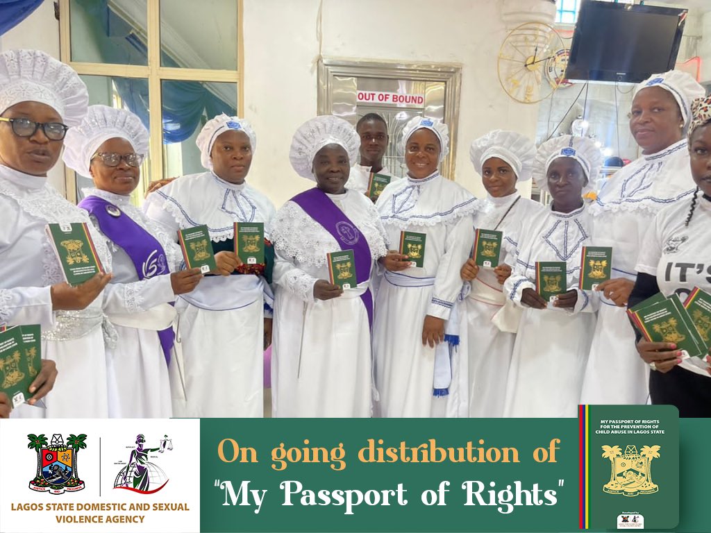 Members of Cherubim & Seraphim Movement Church Eyita, Ikorodu, Lagos, holding Lagos DSVA awareness messages (Photo: Lagos DSVA)