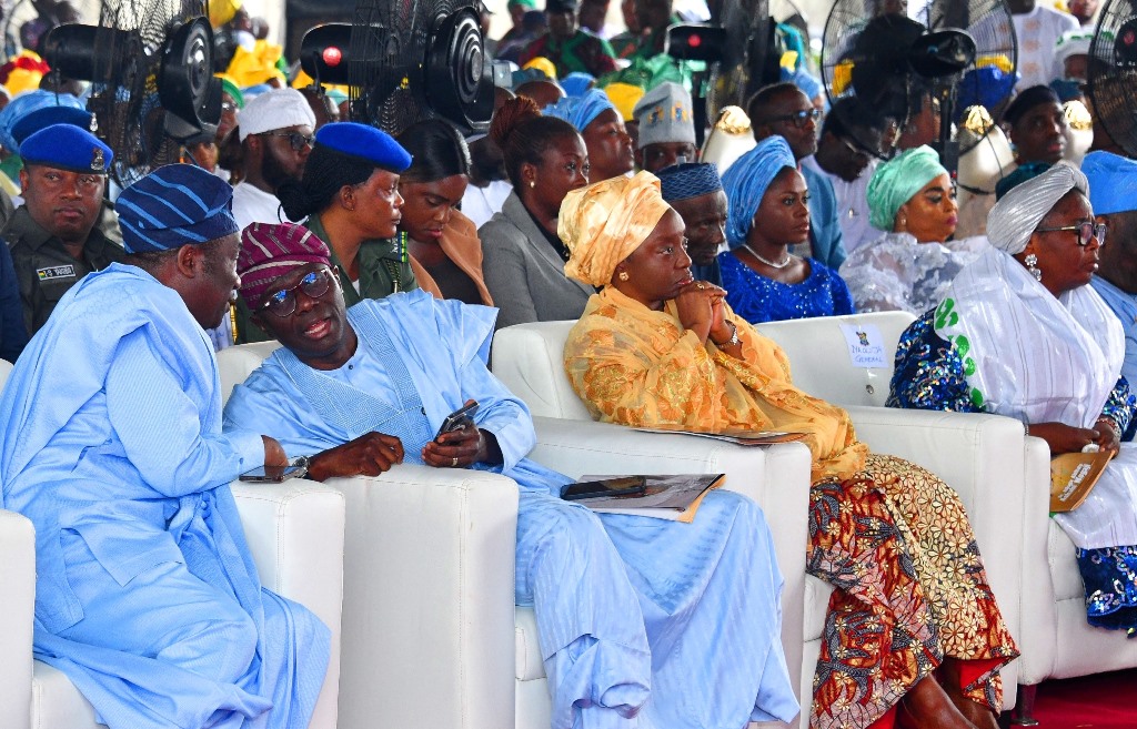 Lagos State Governor Babajide Sanwo-Olu, his wife, Ibijoke, and Deputy Governor, Dr. Obafemi Hamzat