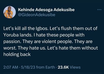 The hateful tweet that landed Kehinde Adesogba Adekusibe, a social media user, in police net 