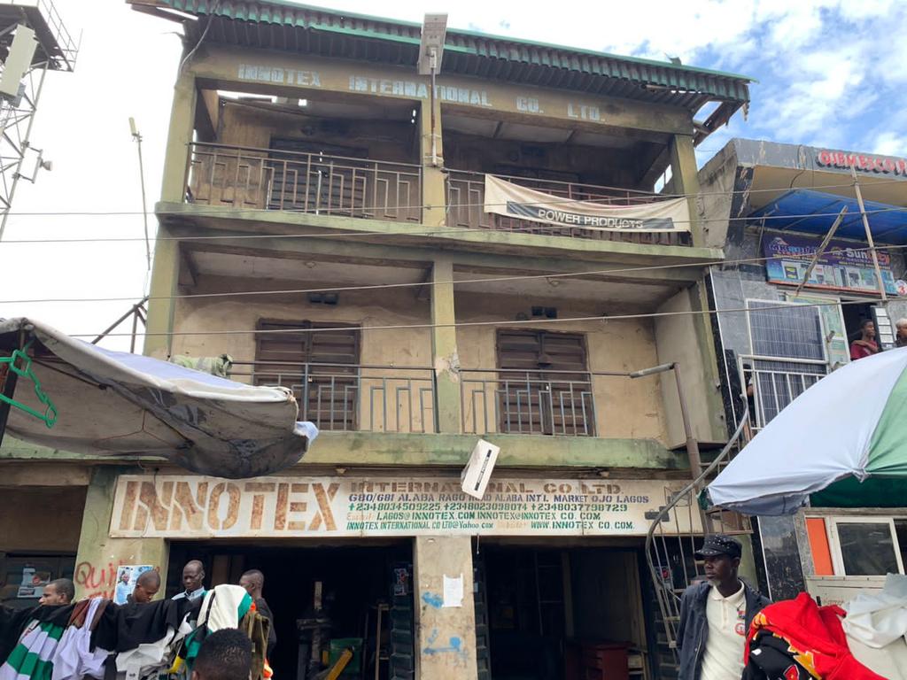 One of the 17 'distressed' buildings marked for demolition at Alaba Market