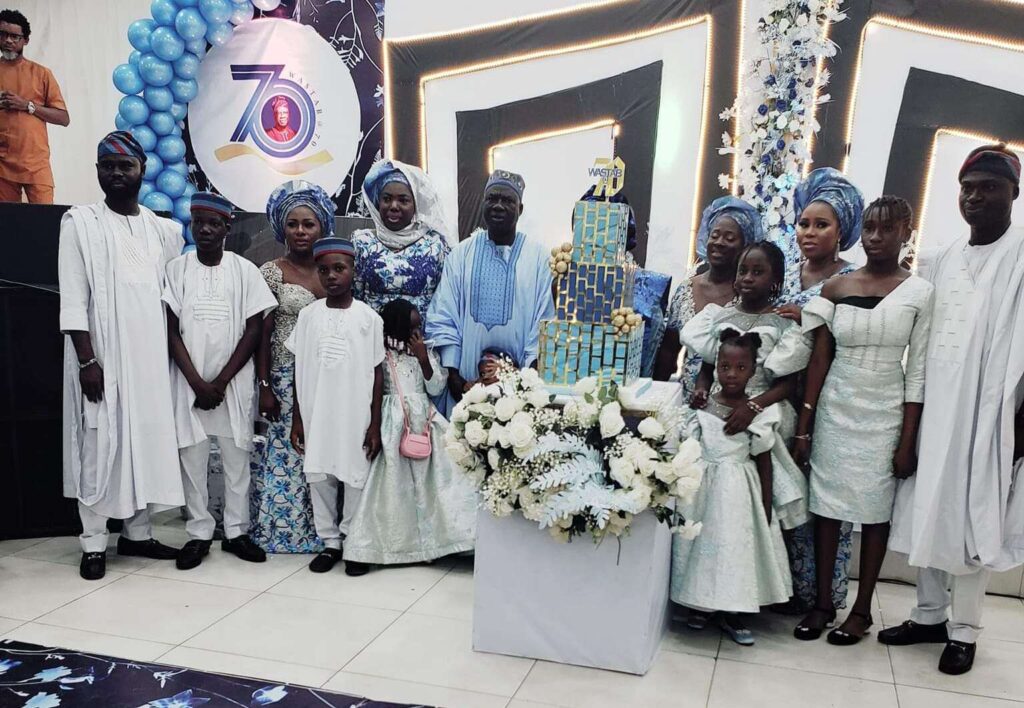 The celebrant, Alhaji Odeyemi and his family at the reception for his 70th birthday celebration