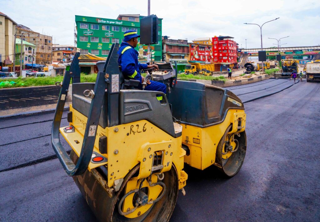 LSPWC workers doing palliative works on the Eko Bridge on Sunday, July 16, 2023