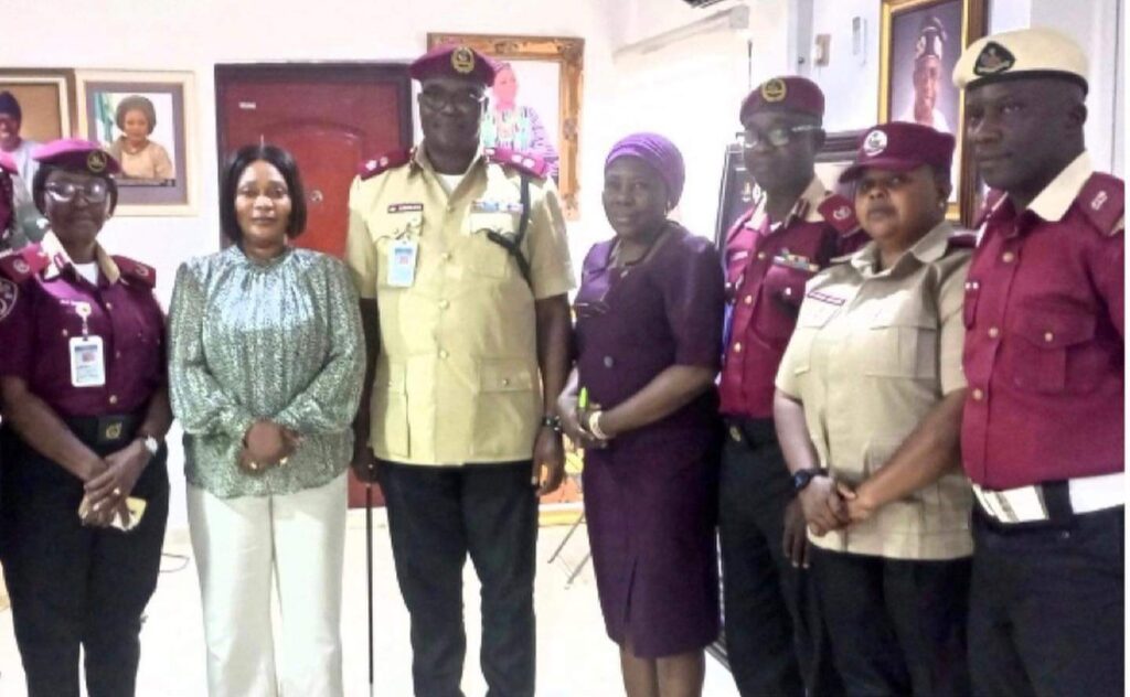 Epe LG Chairman, Princess Surah Animashaun, Lagos Sector Commander of the FRSC, CC Babatunde Farinloye, and the rest of the FRSC delegation