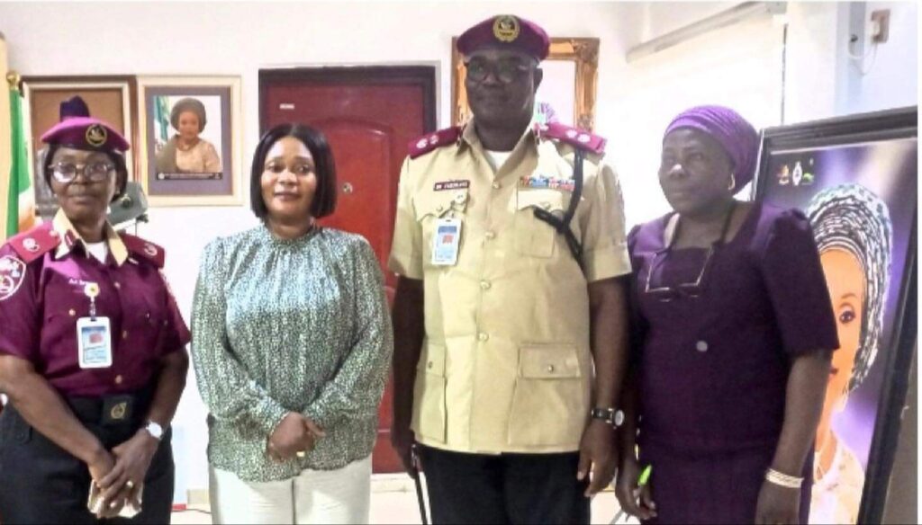 Epe LG Chairman, Princess Surah Animashaun, Lagos Sector Commander of the FRSC, CC Babatunde Farinloye, and the rest of the FRSC delegation