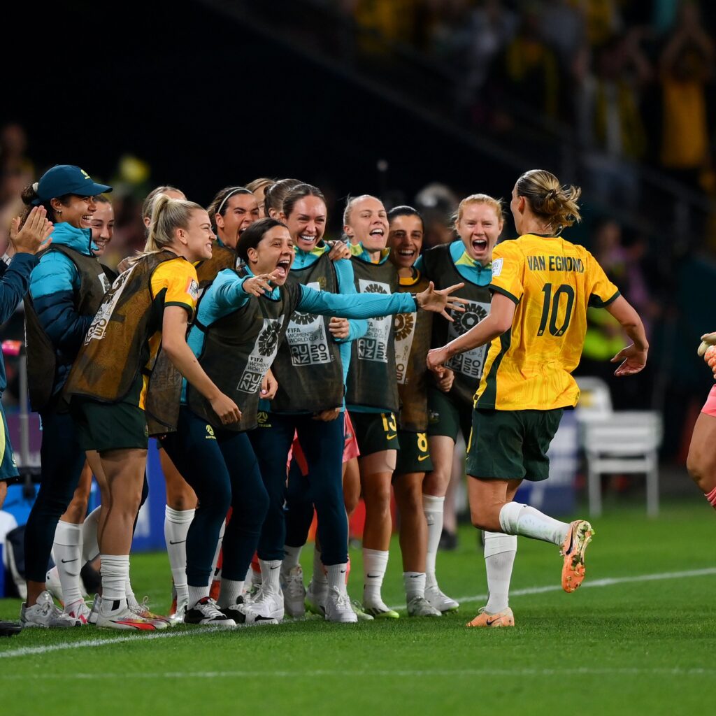 Australia's Emily Van Egmond celebrates her opener against Nigeria at the FIFA Women's World Cup