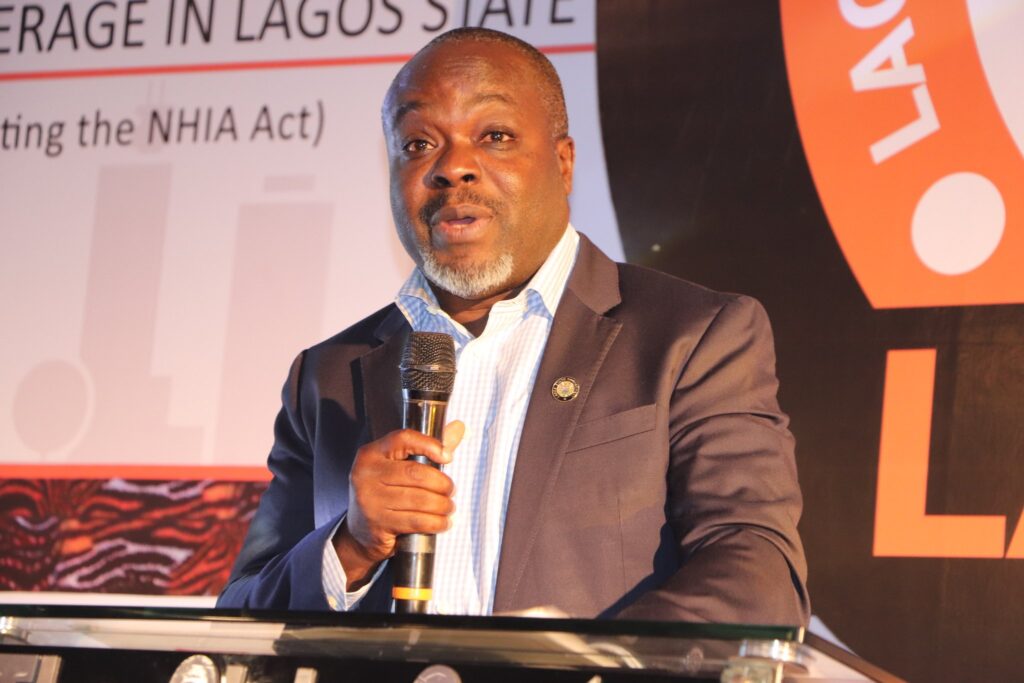 Permanent Secretary, Lagos State Ministry of Health, Dr. Olusegun Ogboye, speaking at the maiden Lagos State Health Insurance Summit