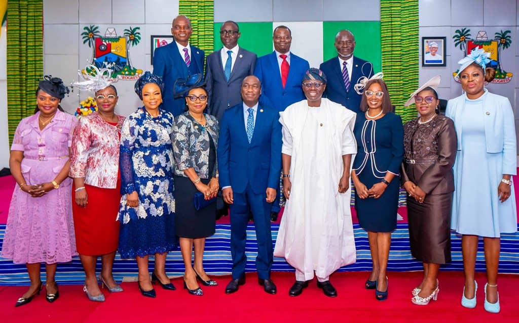 Lagos State Governor, Mr. Babajide Olusola Sanwo-Olu and the new permanent secretaries in the state's health sector