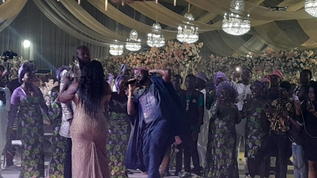 The new couple, Fikeyinmi and Opeyemi, on the dance floor at their wedding ceremony