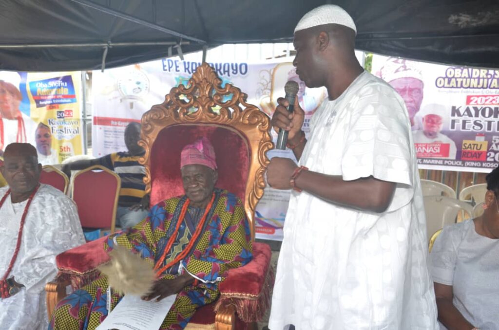 Oloja-elect of Lagos, Abiola Kosoko speaking at the event