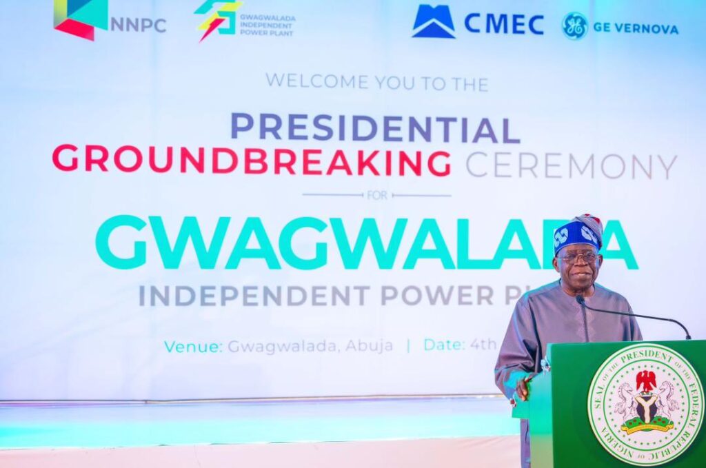 President Bola Tinubu speaking at the groundbreaking ceremony of the Gwagwalada IPP project