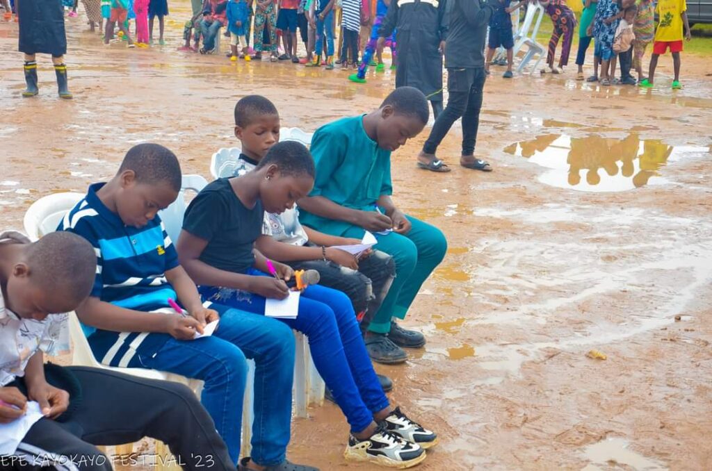 Some of the spelling bee competition contestants at the Children's Party of the Epe Kayokayo festival