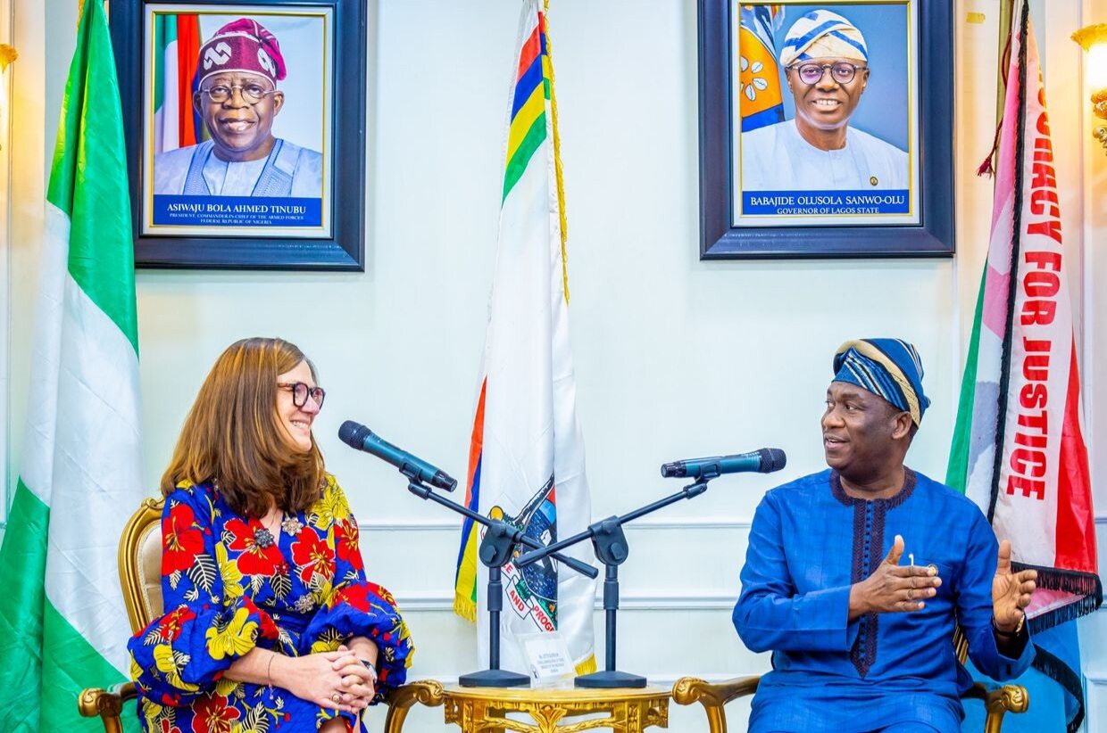 Lagos Deputy Governor, Dr. Kadri Obafemi Hamzat, sitting down on behalf of Governor Babajide Sanwo-Olu to talk trade with Consul General and Head of Trade of the Kingdom of Denmark, Ms. Jette Bjerrum