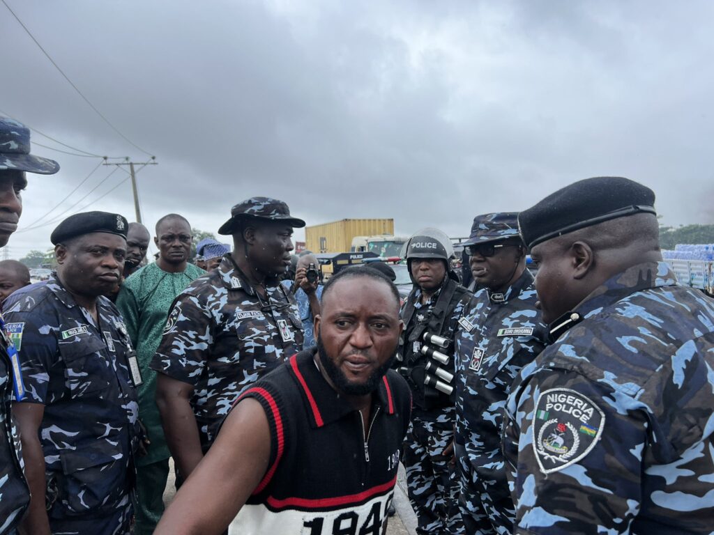 Lagos Commissioner of Police, Idowu Owohunwa, at the scene of a driver's killing in Mile 2, Lagos