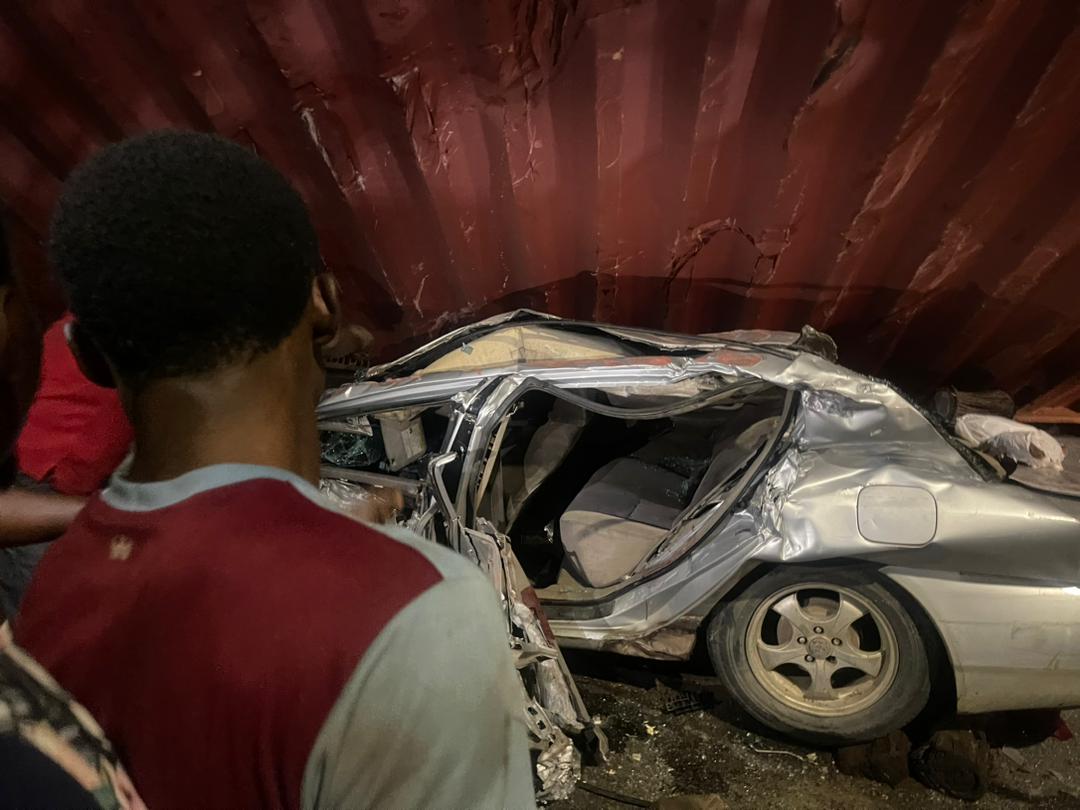 Scene of the container accident on Ojuelegba Bridge