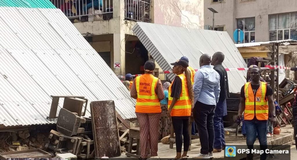 LAWMA officials sealing plazas around Tejuosho Market, Yaba, Lagos