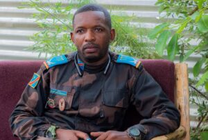 Congolese army spokesperson, Captain Antony Mwalushay is seen during a Reuters interview at a military intelligence centre in Beni, eastern Democratic Republic of Congo, September 13, 2023. 