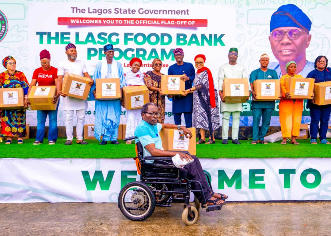 Lagos State Governor, Mr Babajide Sanwo-Olu, at the flag-off of the food bank programme