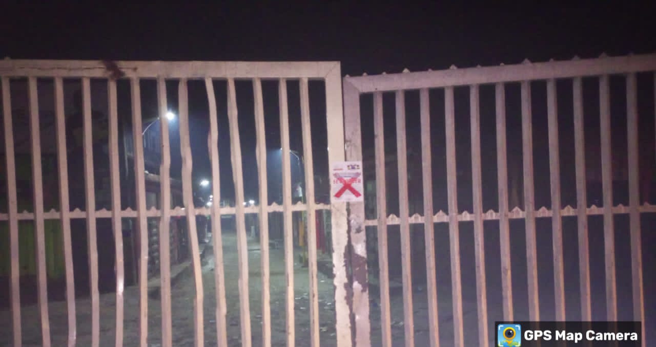 A sealed gate at the Alaba International Market, Ojo, Lagos State