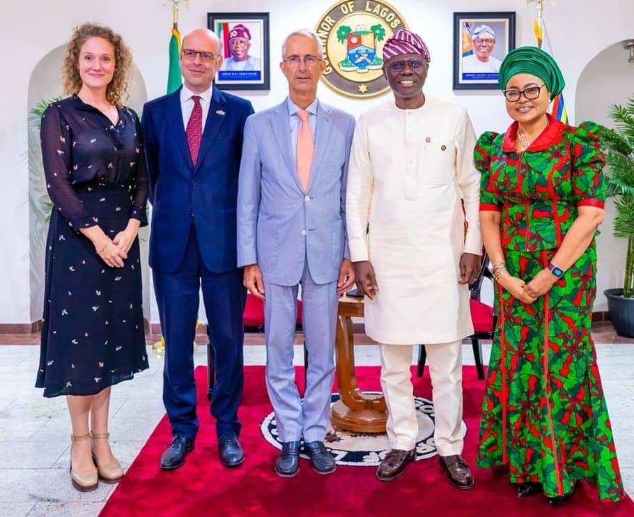 l-r: Deputy Consul General, Kingdom of the Netherlands in Lagos, Leonie Van Der Stijl; the Consul General, Mr Michel Deelen; Netherland Ambassador to Nigeria, Mr Wouter Plomp; Governor of Lagos State, Mr. Babajide Sanwo-Olu and Secretary to the Lagos State Government, Barr Abimbola Salu-Hundeyin during a courtesy visit at the Lagos House, Marina, on Wednesday, 04 October 2023.