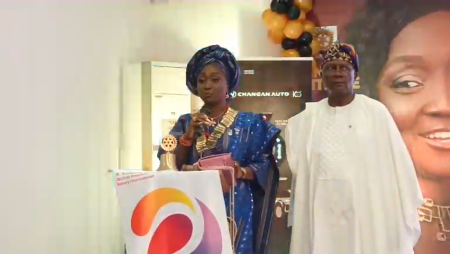 Rotary Club of Gbagada's new president, Rotarian Olubunmi Oguntade, delivering her inaugural address