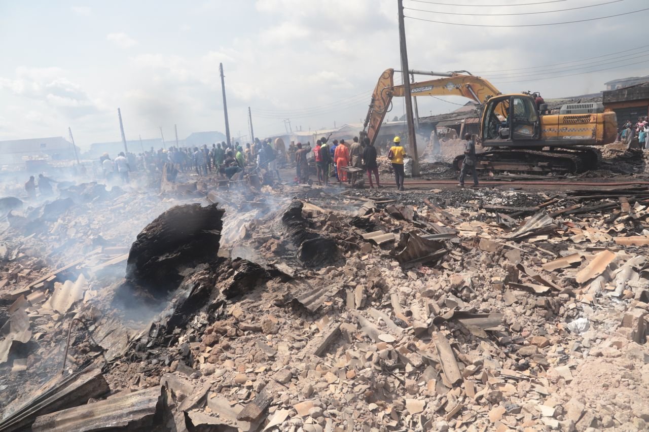 Scene of the fire at the Ladipo plank market, Lagos State