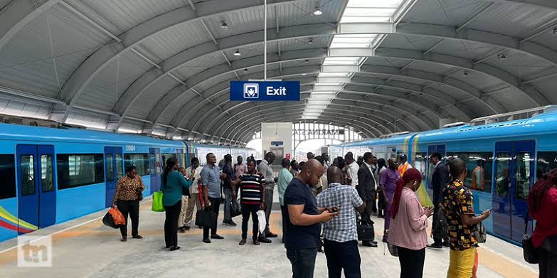 Passengers waiting to board Lagos State's Blue Line train 