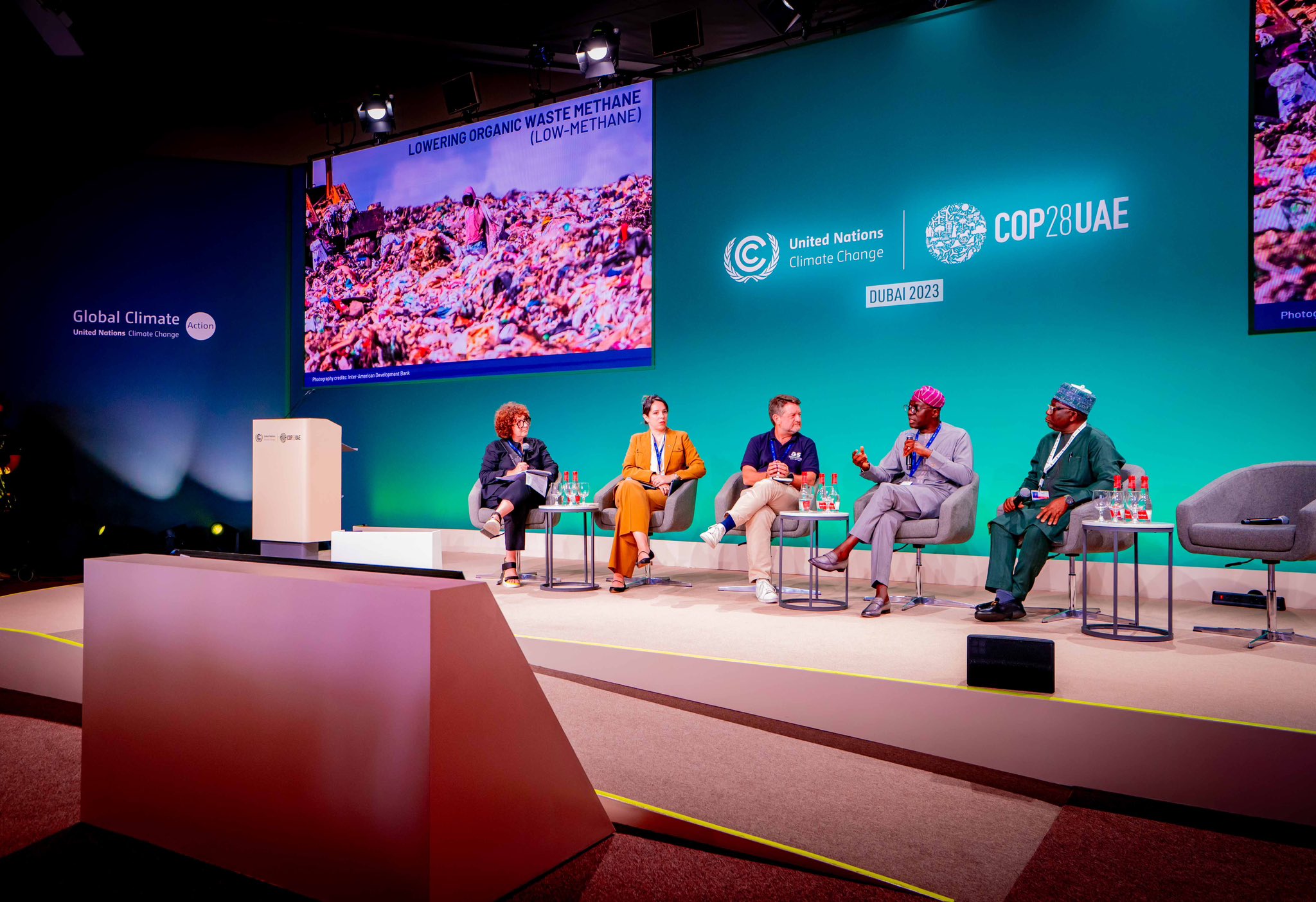 Lagos State Governor, Babajide Sanwo-Olu, speaking on a panel with the theme “Lowering Organic Waste Methane” at the COP28 climate summit in Dubai, UAE