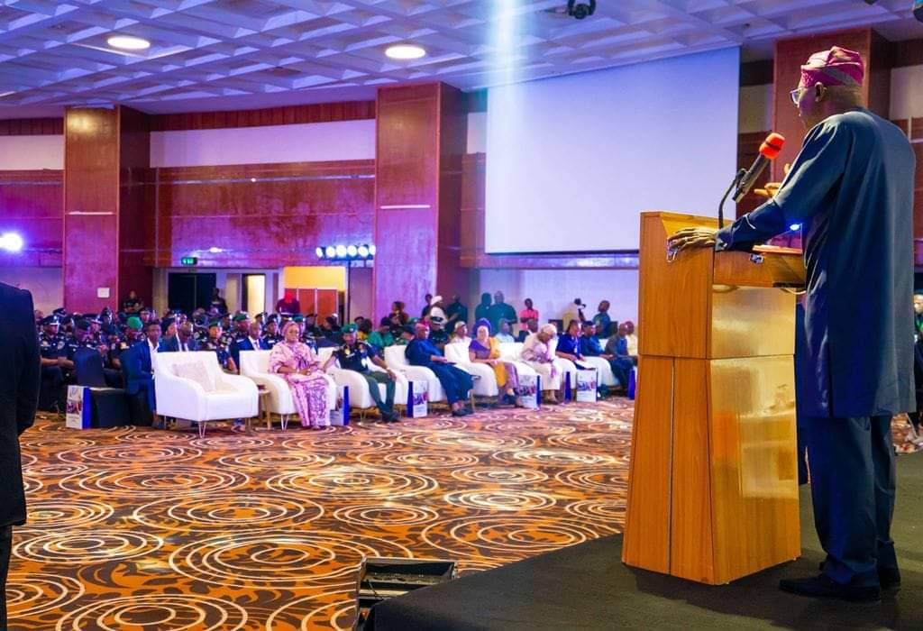 Governor of Lagos State, Mr. Babajide Sanwo-Olu delivering his speech at the Ministry of Police Affairs Citizens Town Hall Engagement on Strengthening Policing in Nigeria, at the Lagos Continental Hotel, Victoria Island, on Monday, 11 December 2023.