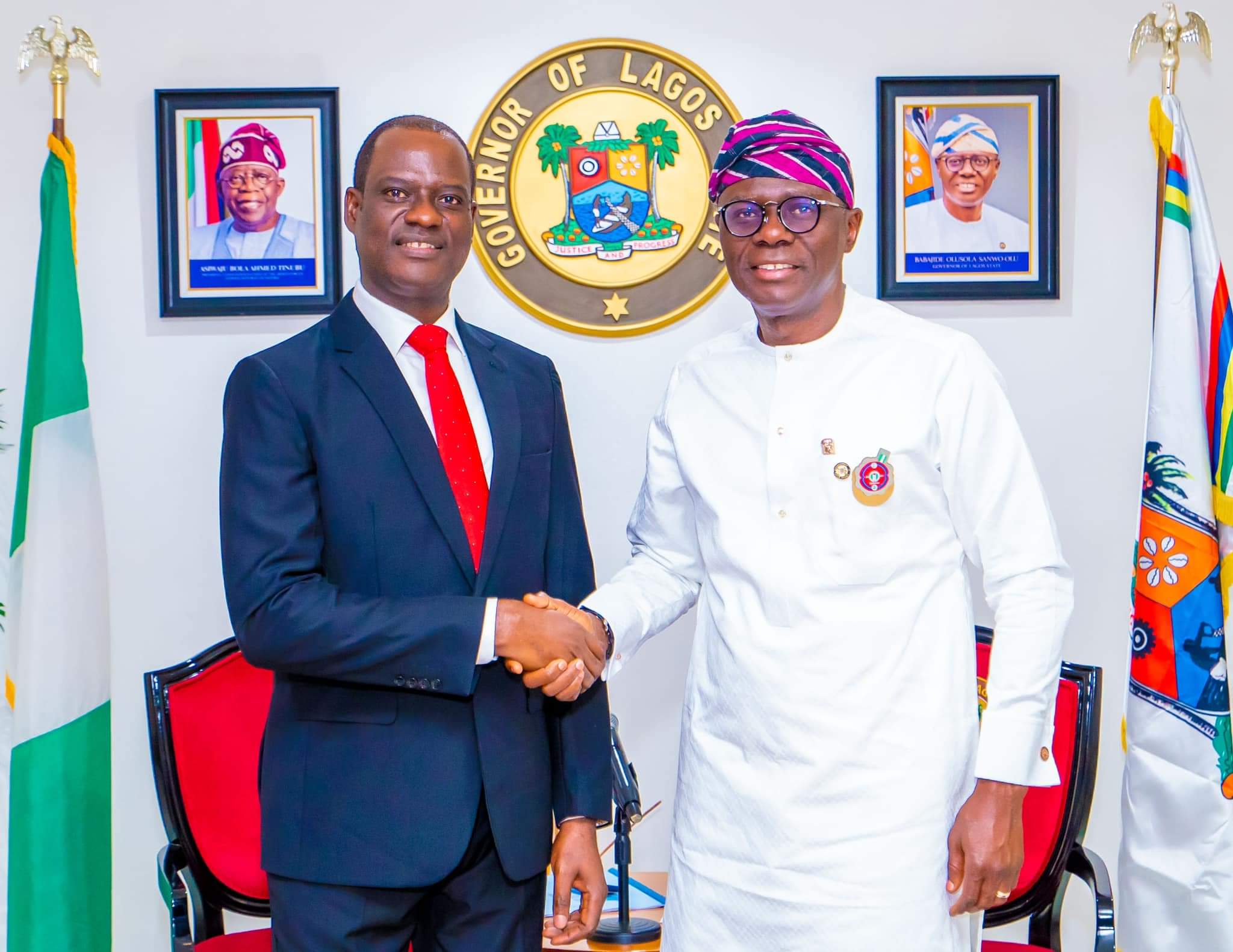 Chairman of the Presidential Committee on Fiscal Policy and Tax Reforms, Taiwo Oyedele and Lagos State Governor, Babajide Sanwo-Olu