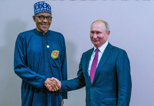 Former President Muhammadu Buhari and Russian President, Vladimir Putin