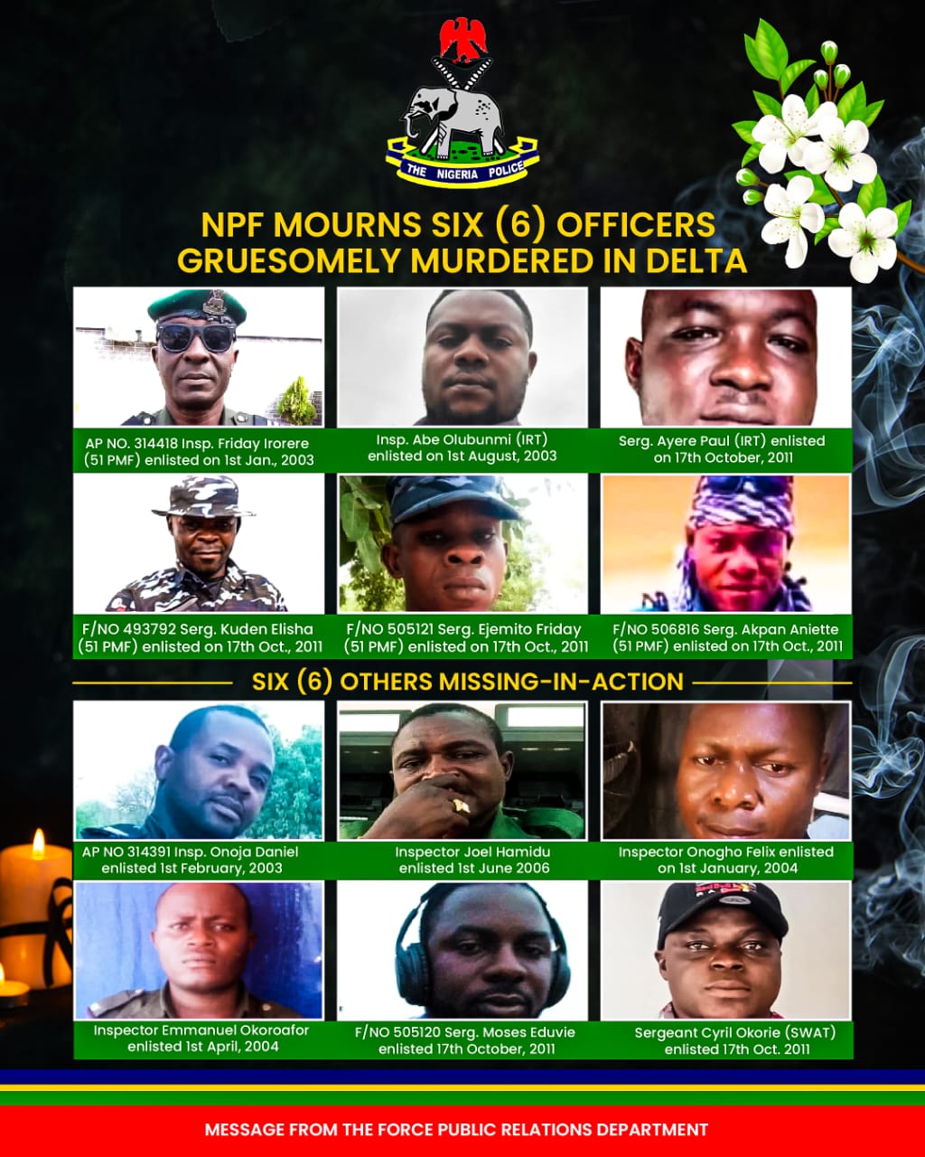 The list of slain and missing police officers in Ughelli, Delta State