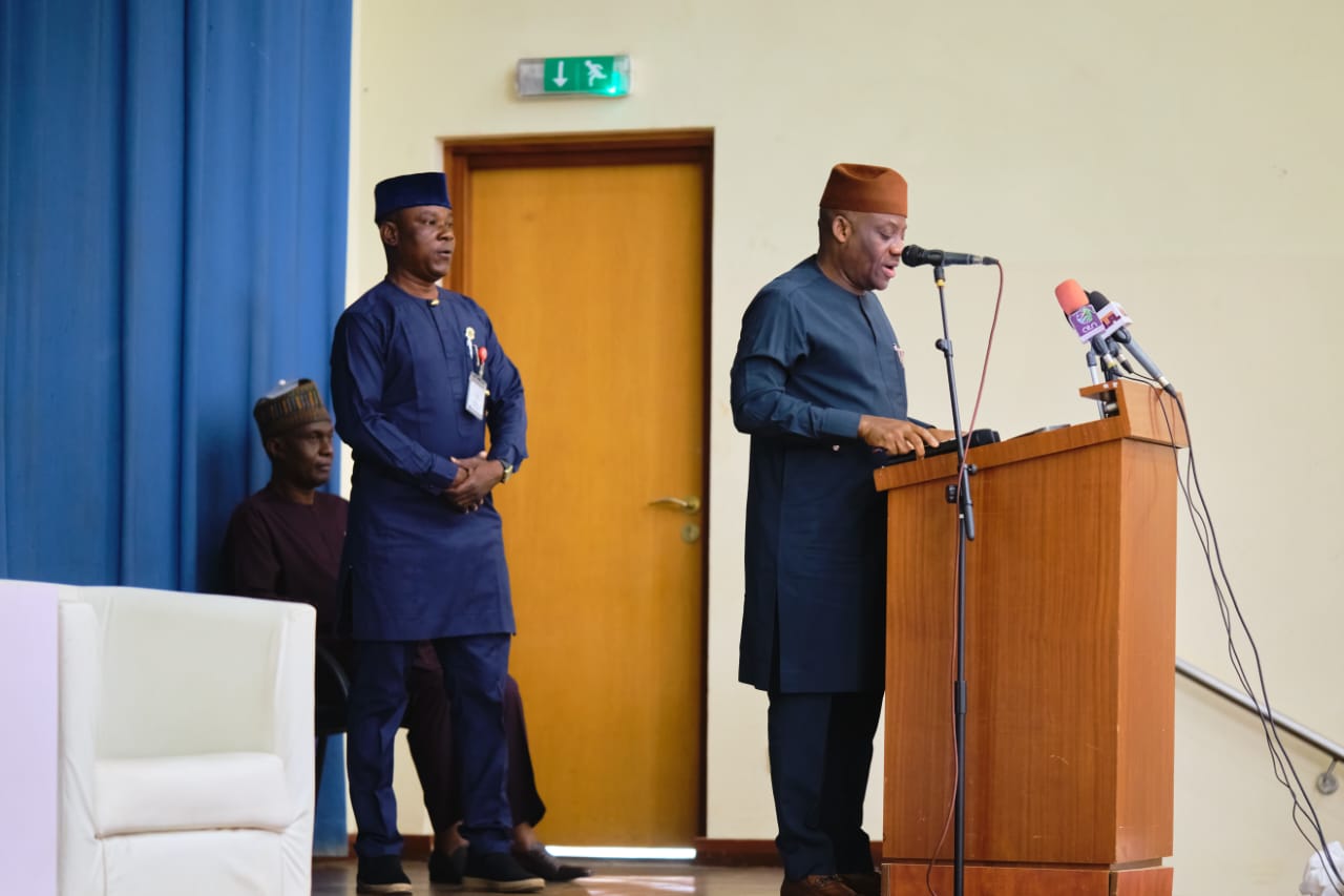 Minister of State for Health and Social Welfare Welfare, Dr. Tunji Alausa, speaking after he was inaugurated as the Chairman of the Implementation Committee for Nigeria’s Digital in Health Initiative