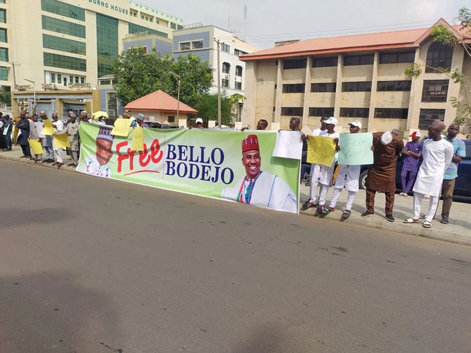 Miyetti Allah members protesting the detention of their leader, Bello Bodejo