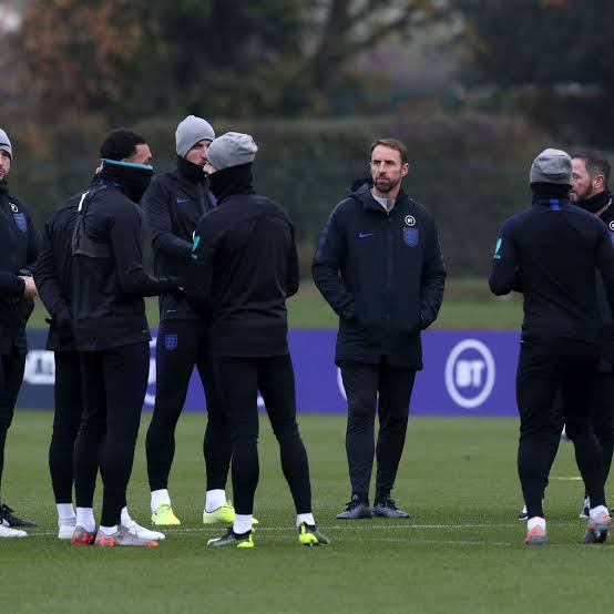 Southgate on training ground with England players