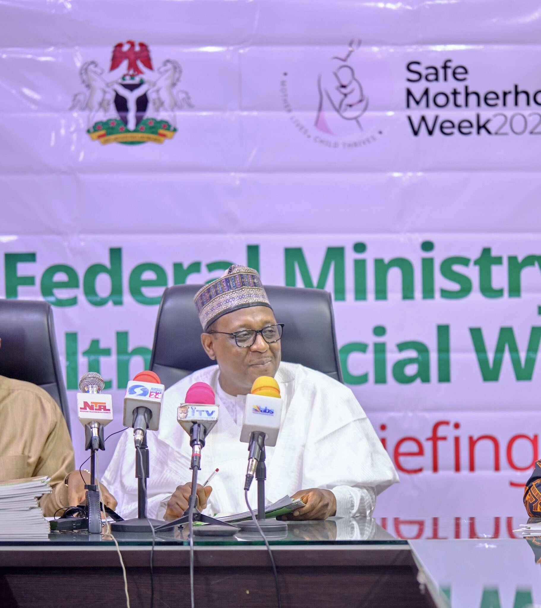 Coordinating Minister of Health and Social Welfare, Professor Muhammad Ali Pate, at a press briefing to commemorate the 2024 Safe Motherhood Day