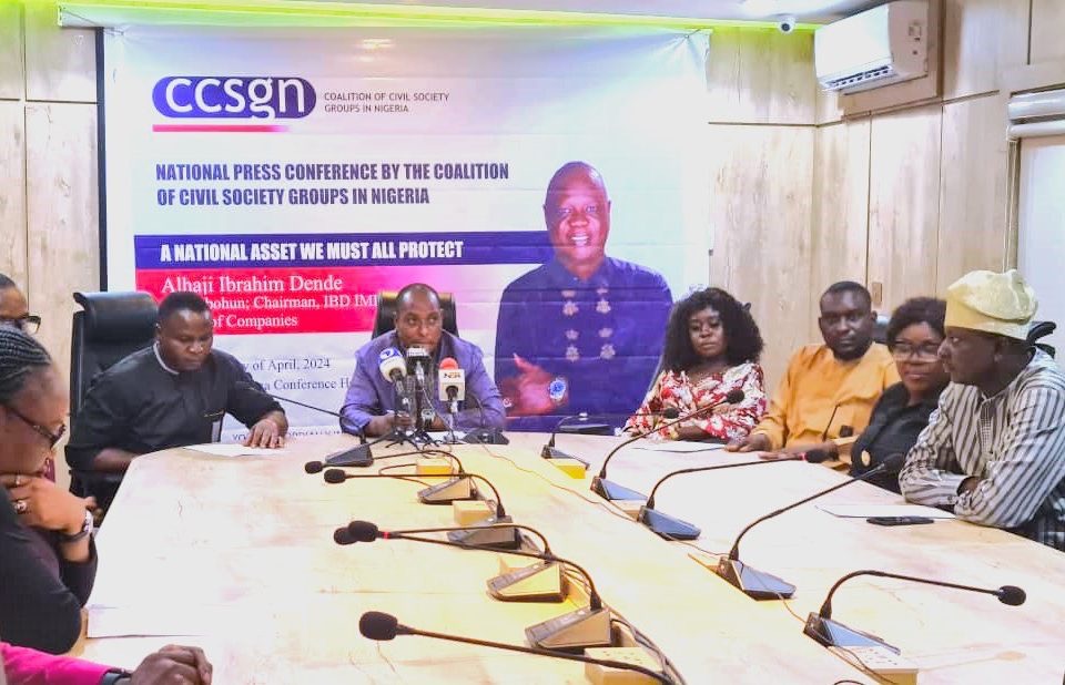 The Coalition of Civil Society Groups in Nigeria at its press conference in defense of IBD Dende 