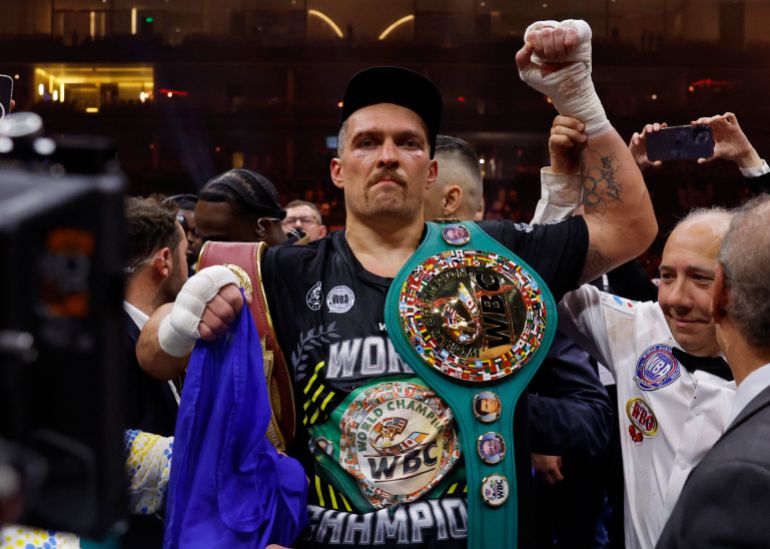 Oleksandr Usyk celebrates with the belts after winning Tyson Fury vs Oleksandr Usyk (Photo: Andrew Couldridge/Action Images via Reuters)