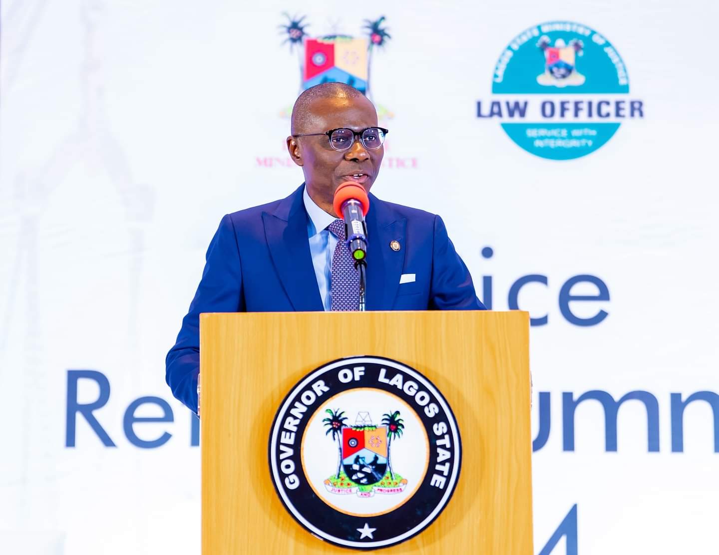 Lagos State Governor, Babajide Sanwo-Olu, speaking at the Justice Reform Summit