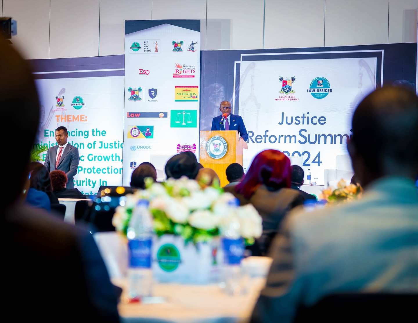 Lagos State Governor, Babajide Sanwo-Olu, speaking at the Justice Reform Summit